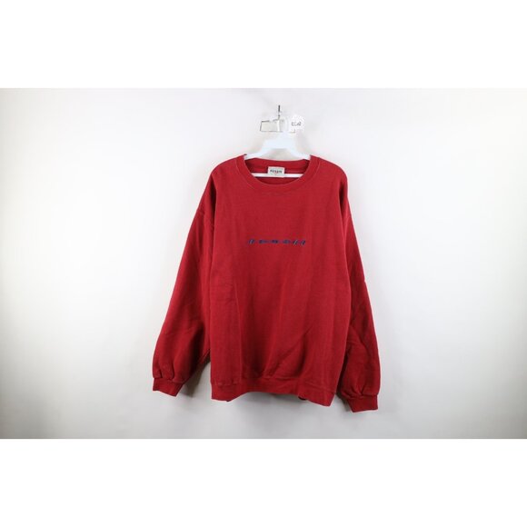 Vintage 90s Fossil Watch Mens Medium Faded Spell Out Crewneck Sweatshirt Red USA - Picture 1 of 14